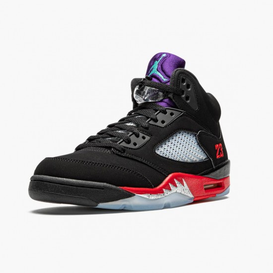 Mens Nike Jordan 5 Retro Top 3 Black/Fire Red/Grape Ice New E Jordan Shoes