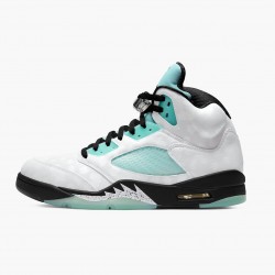 Women's/Men's Nike Jordan Retro 5 Island Green White/Black/White/Island Green Jordan Shoes