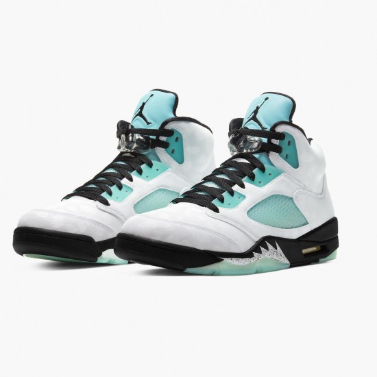 Womens/Mens Nike Jordan Retro 5 Island Green White/Black/White/Island Green Jordan Shoes