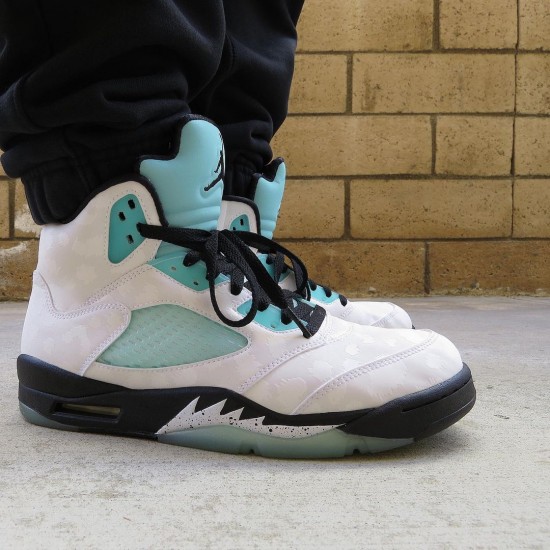 Womens/Mens Nike Jordan Retro 5 Island Green White/Black/White/Island Green Jordan Shoes