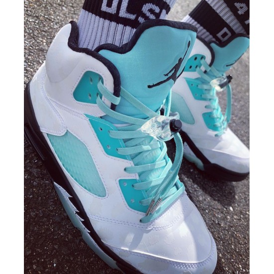 Womens/Mens Nike Jordan Retro 5 Island Green White/Black/White/Island Green Jordan Shoes