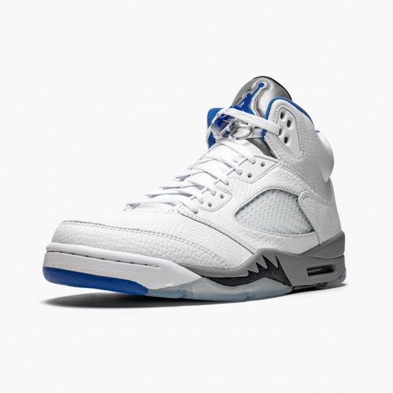 Mens Nike Jordan 5 Retro White Stealth White/Stealth Black/Hyper Roya Jordan Shoes