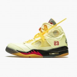 Men's Off-White x Nike Jordan 5 Retro Sail Sail/Fire Red/Muslin Black Jordan Shoes