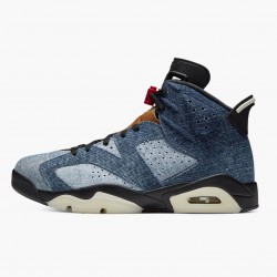 Women's/Men's Nike Jordan 6 Retro Washed Denim Black Sail/Varsity Red/Black Jordan Shoes