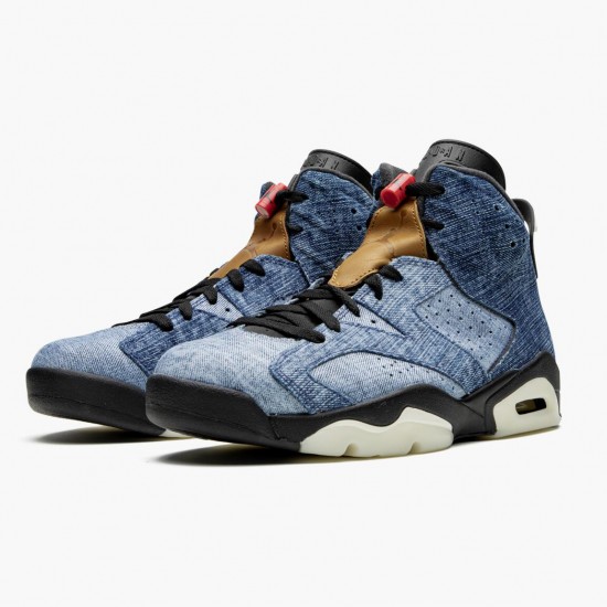 Womens/Mens Nike Jordan 6 Retro Washed Denim Black Sail/Varsity Red/Black Jordan Shoes