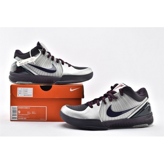 Nike Kobe 4 Black Mamba Mens Silver Metallic Sports Shoes 344335 051