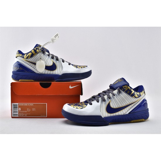 Nike Kobe 4 Black Mamba NBA Final MVP Home White Blue Gold Basketball Shoes Mens 354187 141