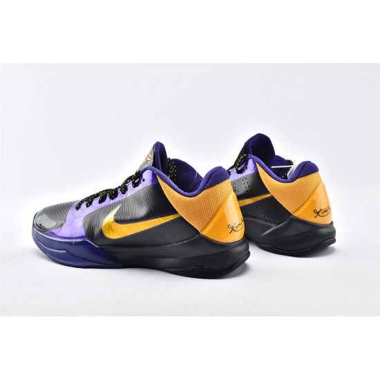 Nike Kobe 5 Black Mamba Mens Retro Lakersway Black Purple Yellow Gold Basketball Shoes   386430 071