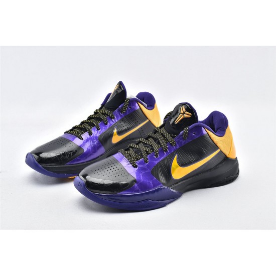 Nike Kobe 5 Black Mamba Mens Retro Lakersway Black Purple Yellow Gold Basketball Shoes   386430 071