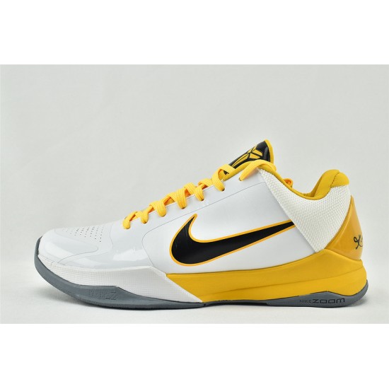 Nike Kobe 5 Black Mamba Mens White Black Yellow Basketball Shoes 386430 104