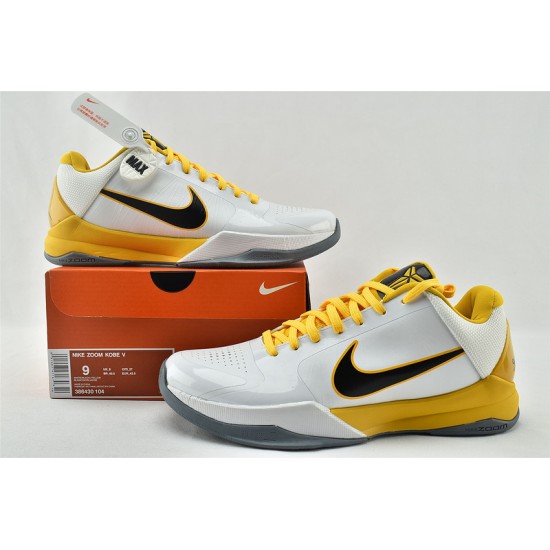 Nike Kobe 5 Black Mamba Mens White Black Yellow Basketball Shoes 386430 104