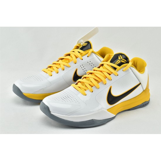 Nike Kobe 5 Black Mamba Mens White Black Yellow Basketball Shoes 386430 104