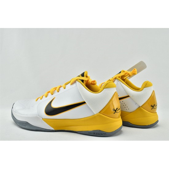 Nike Kobe 5 Black Mamba Mens White Black Yellow Basketball Shoes 386430 104