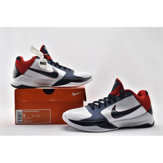 Nike Kobe 5 Black Mamba Mens White Obsidian Sport Red Basketball Shoes 386430 103