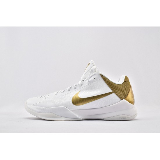 Nike Zoom Kobe 5 Big Stage Home Summit Gold White Metallic White Mtllc Mens Basketball Shoes 386429 108