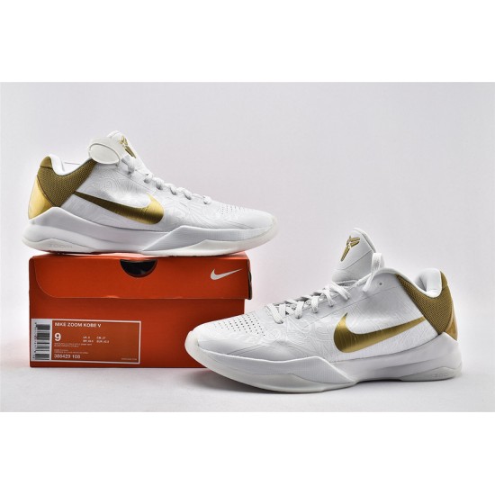 Nike Zoom Kobe 5 Big Stage Home Summit Gold White Metallic White Mtllc Mens Basketball Shoes 386429 108