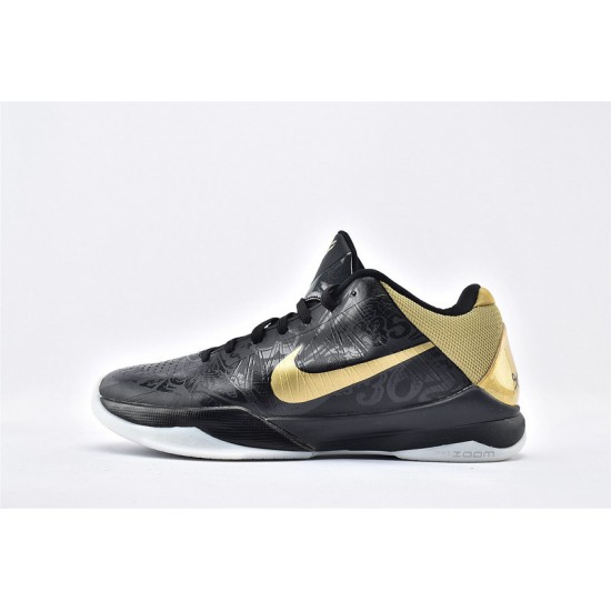 Nike Zoom Kobe 5 Black Metallic Gold White Basketball Shoes Mens 386429 008