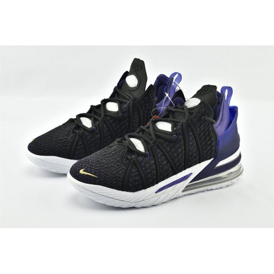 Nike Lebron 18 Mens Lakers Black Metallic Gold Court Purple White Basketball Shoes cq9284 004