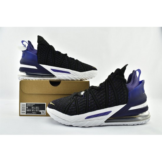 Nike Lebron 18 Mens Lakers Black Metallic Gold Court Purple White Basketball Shoes cq9284 004