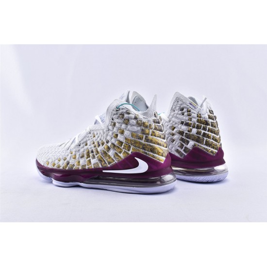 Nike Zoom Lebron 17 Battleknit 2.0 White Purple Gold Shoes Basketball Shoes BQ3177 919