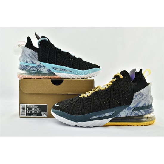 Nike Zoom Lebron 18 EP Reflections Black Bleached Aqua Topaz Gold Mens Basketball Shoes DB7644 003